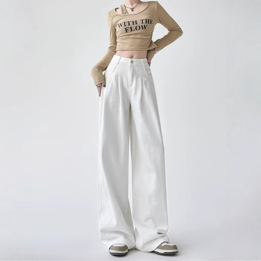 Women's White Wide-leg Straight Jeans