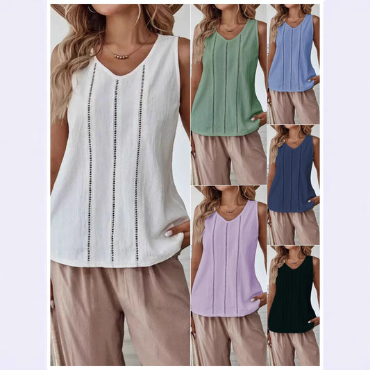 Elegant Hollow-Out Lace-Trimmed Sleeveless Tank Top