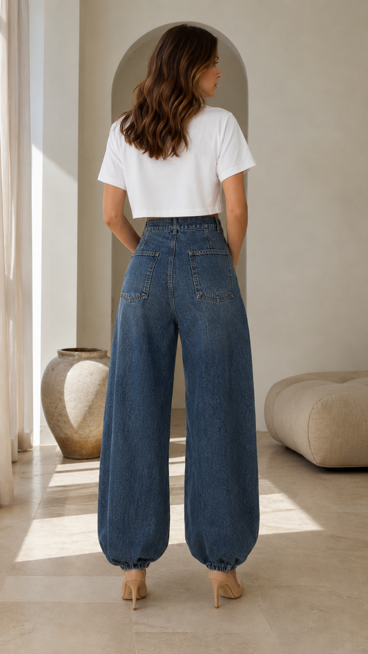 High-Rise Button Front Barrel Jeans