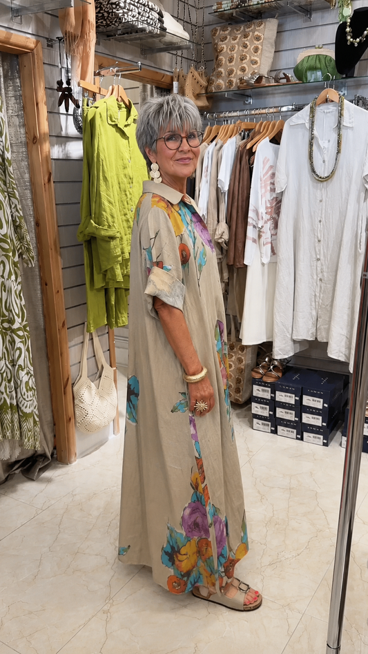 Watercolor Floral Button-Down Maxi Shirt Dress