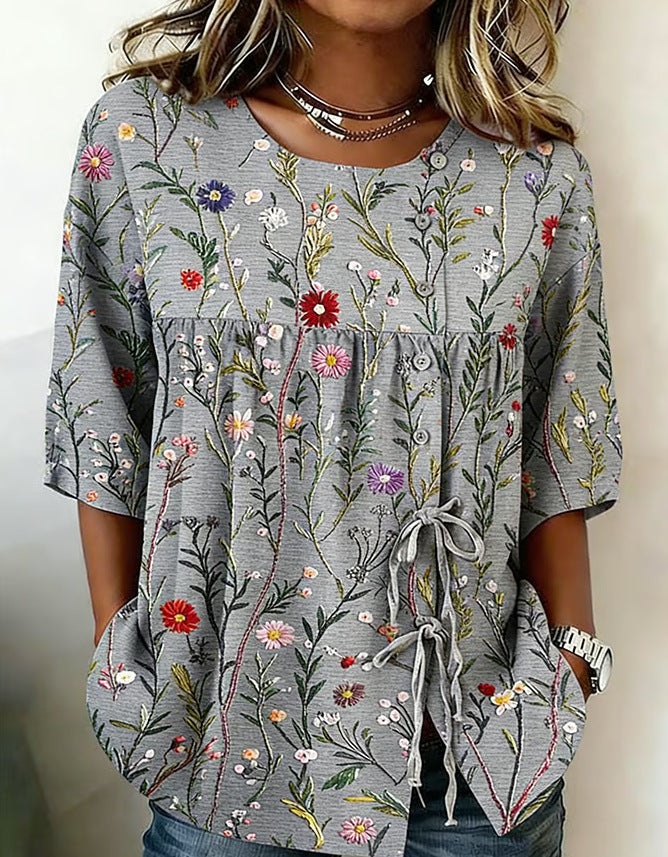 Women's Casual And Versatile Floral 3D Printed Top