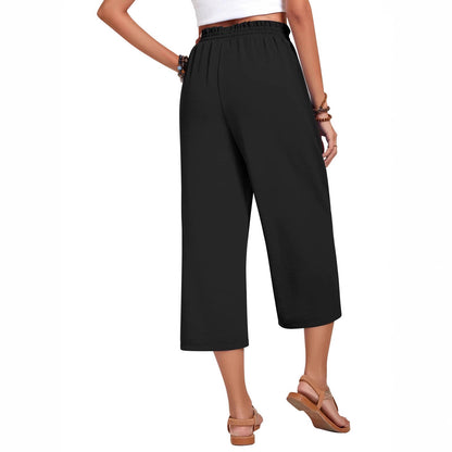 Loose-fitting Casual Wide-leg Pants With Pockets And A High Waist