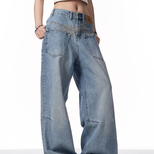 Retro Reverse-wear Design Washed Denim Jeans
