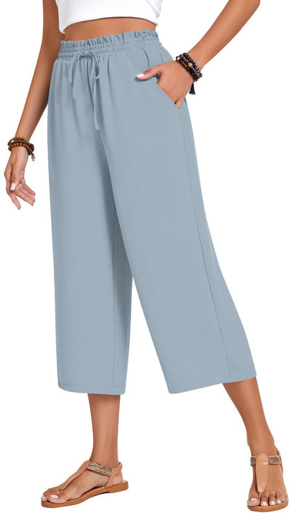 Loose-fitting Casual Wide-leg Pants With Pockets And A High Waist