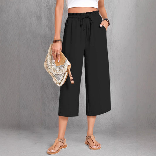 Loose-fitting Casual Wide-leg Pants With Pockets And A High Waist