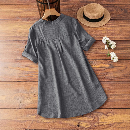 V-Neck Button-Down Loose Fashionable Womens Shirt
