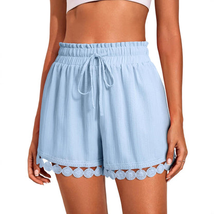 Fashionable Lace-trimmed Beach Casual Loose Lace-up Shorts