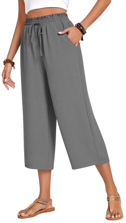 Loose-fitting Casual Wide-leg Pants With Pockets And A High Waist