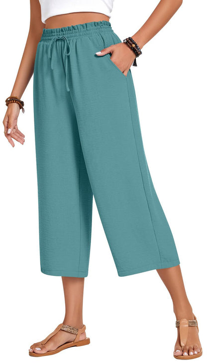 Loose-fitting Casual Wide-leg Pants With Pockets And A High Waist