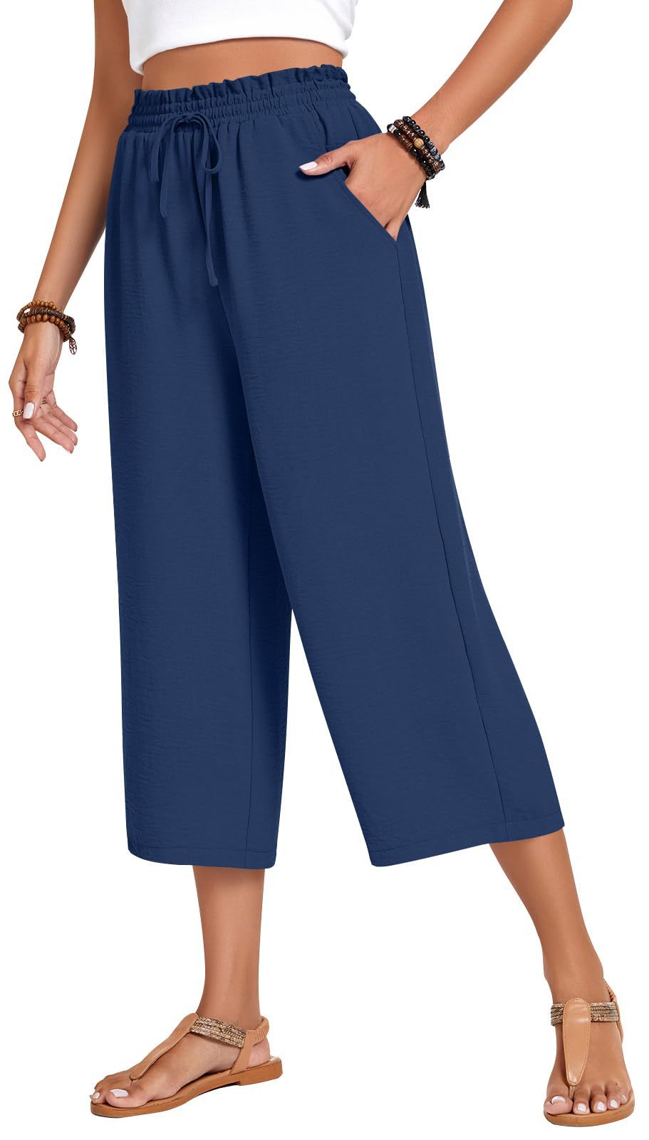 Loose-fitting Casual Wide-leg Pants With Pockets And A High Waist