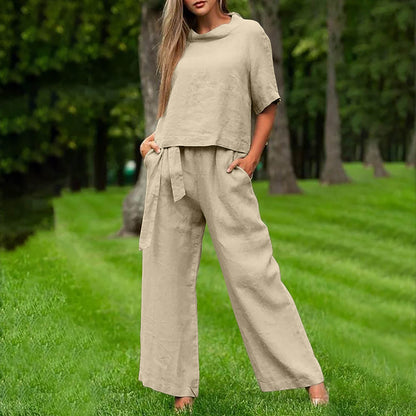 Round-neck Plus-size Womens Casual Two-piece Set, Trendy For Women