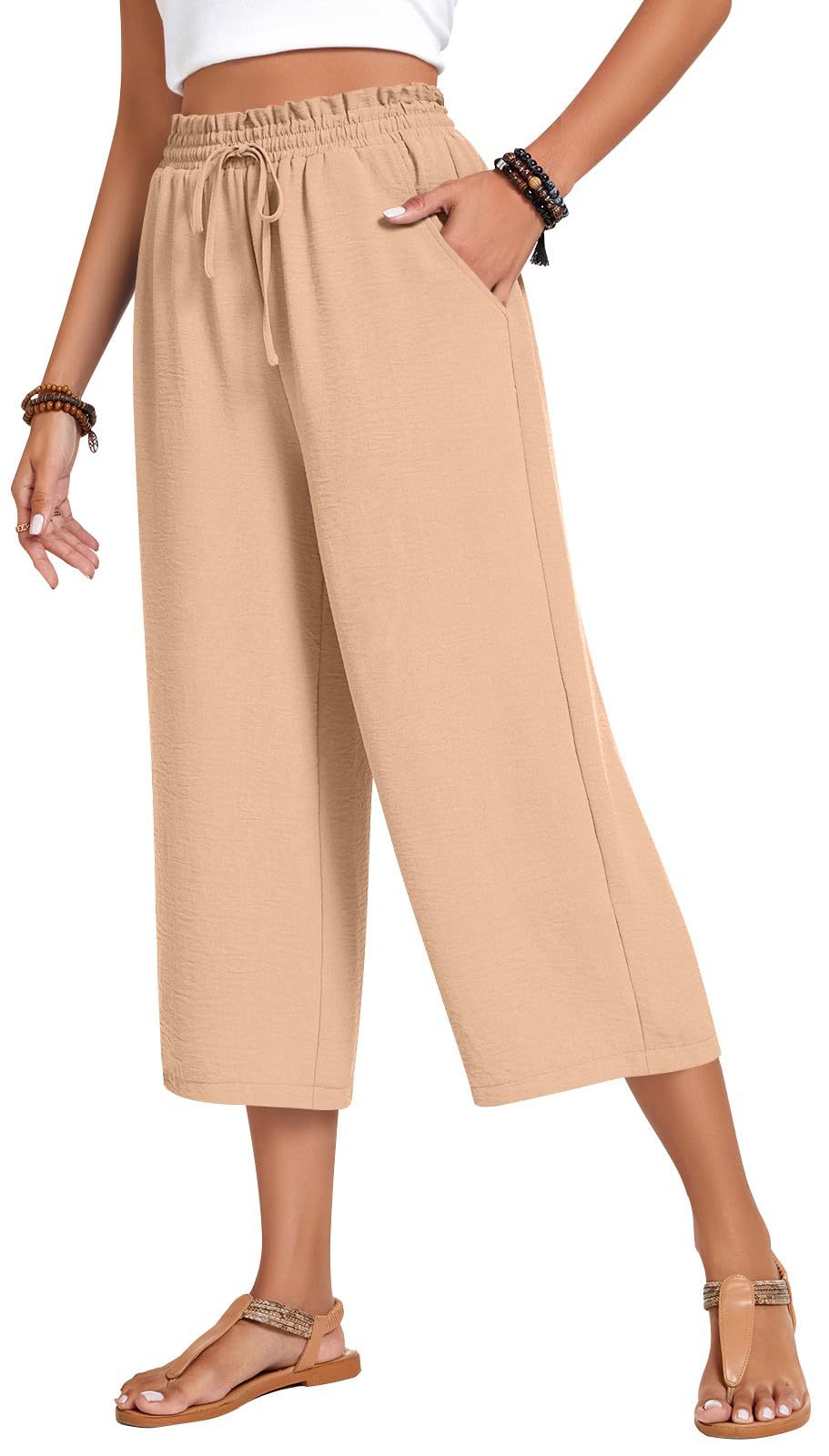 Loose-fitting Casual Wide-leg Pants With Pockets And A High Waist