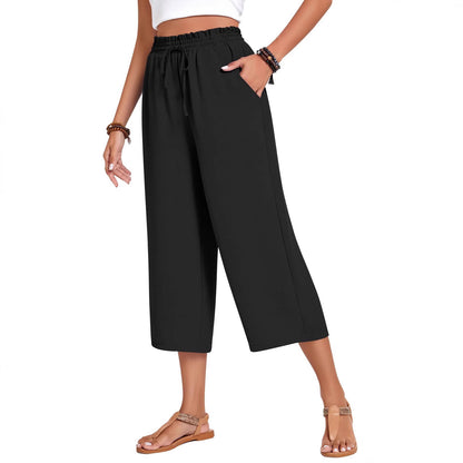Loose-fitting Casual Wide-leg Pants With Pockets And A High Waist