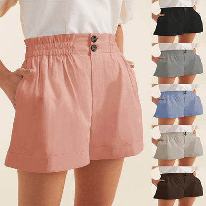 Solid-color Casual Shorts With Elastic Waistband