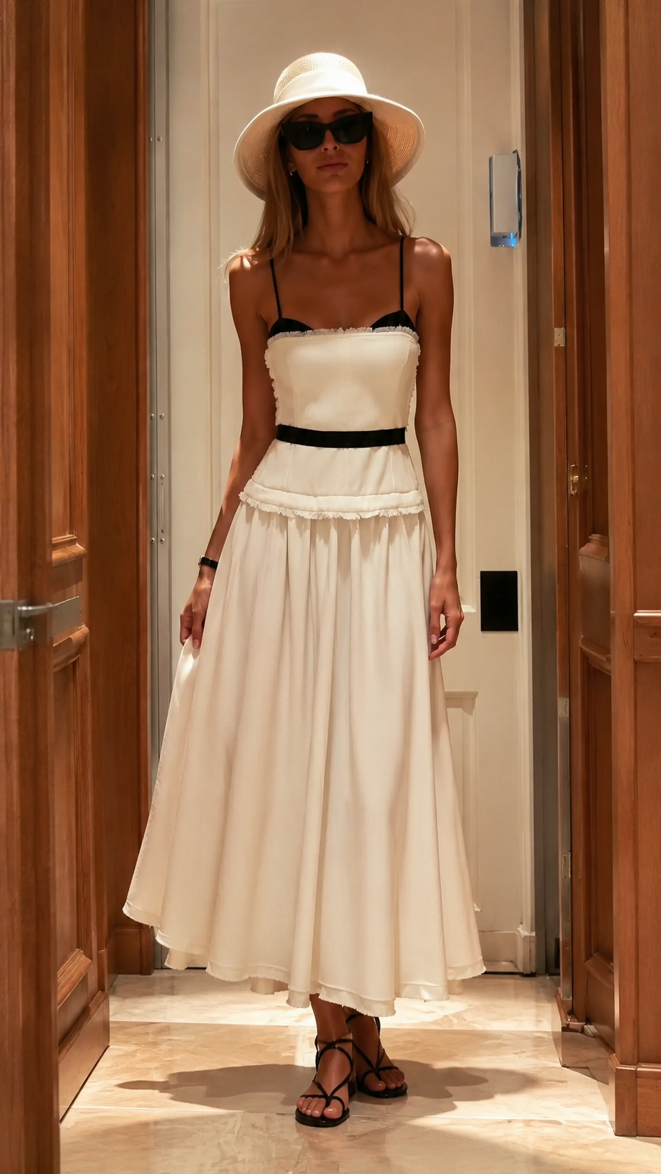 Contrast Trim Corset Midi Dress