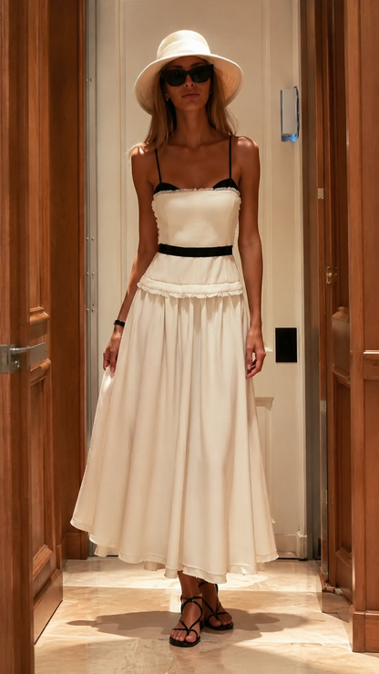 Contrast Trim Corset Midi Dress