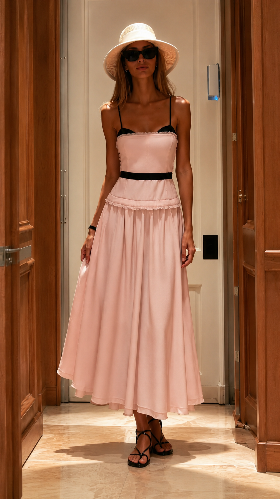 Contrast Trim Corset Midi Dress