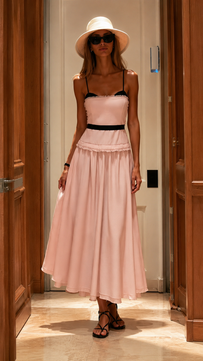 Contrast Trim Corset Midi Dress