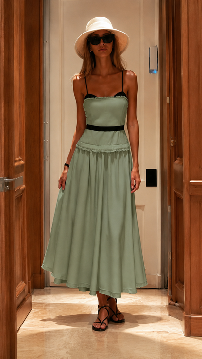 Contrast Trim Corset Midi Dress