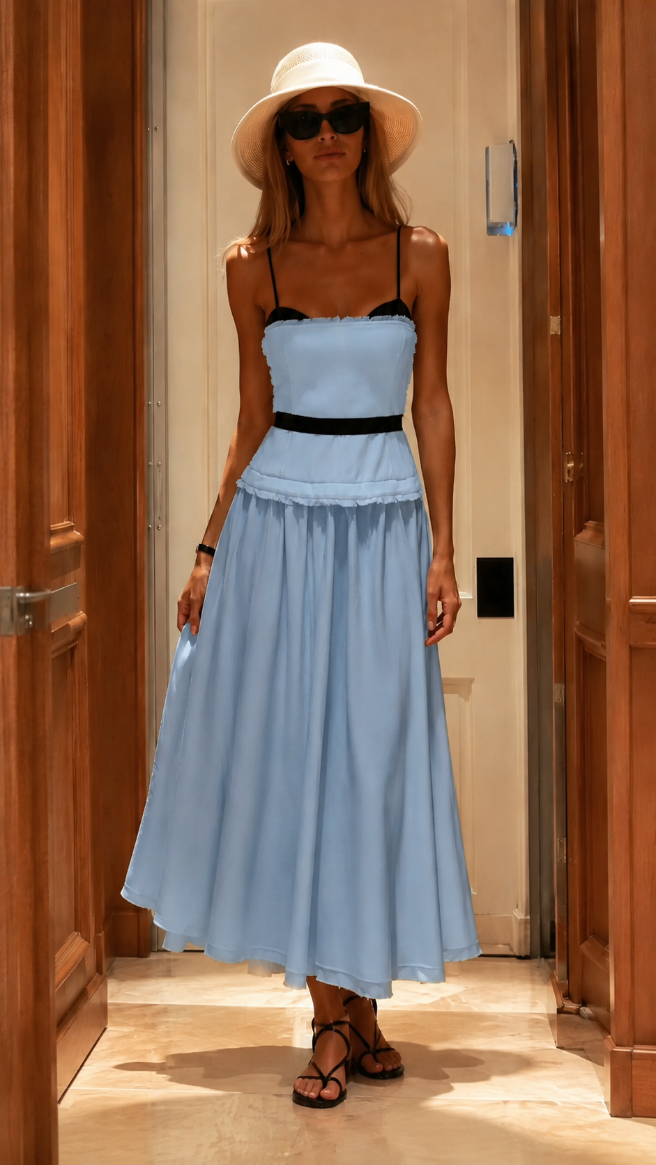 Contrast Trim Corset Midi Dress