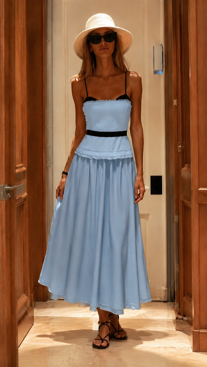 Contrast Trim Corset Midi Dress
