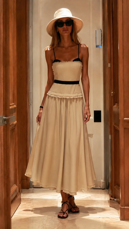 Contrast Trim Corset Midi Dress