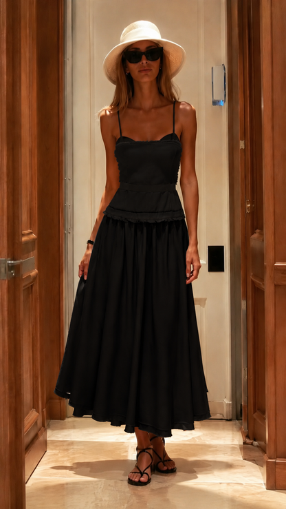 Contrast Trim Corset Midi Dress