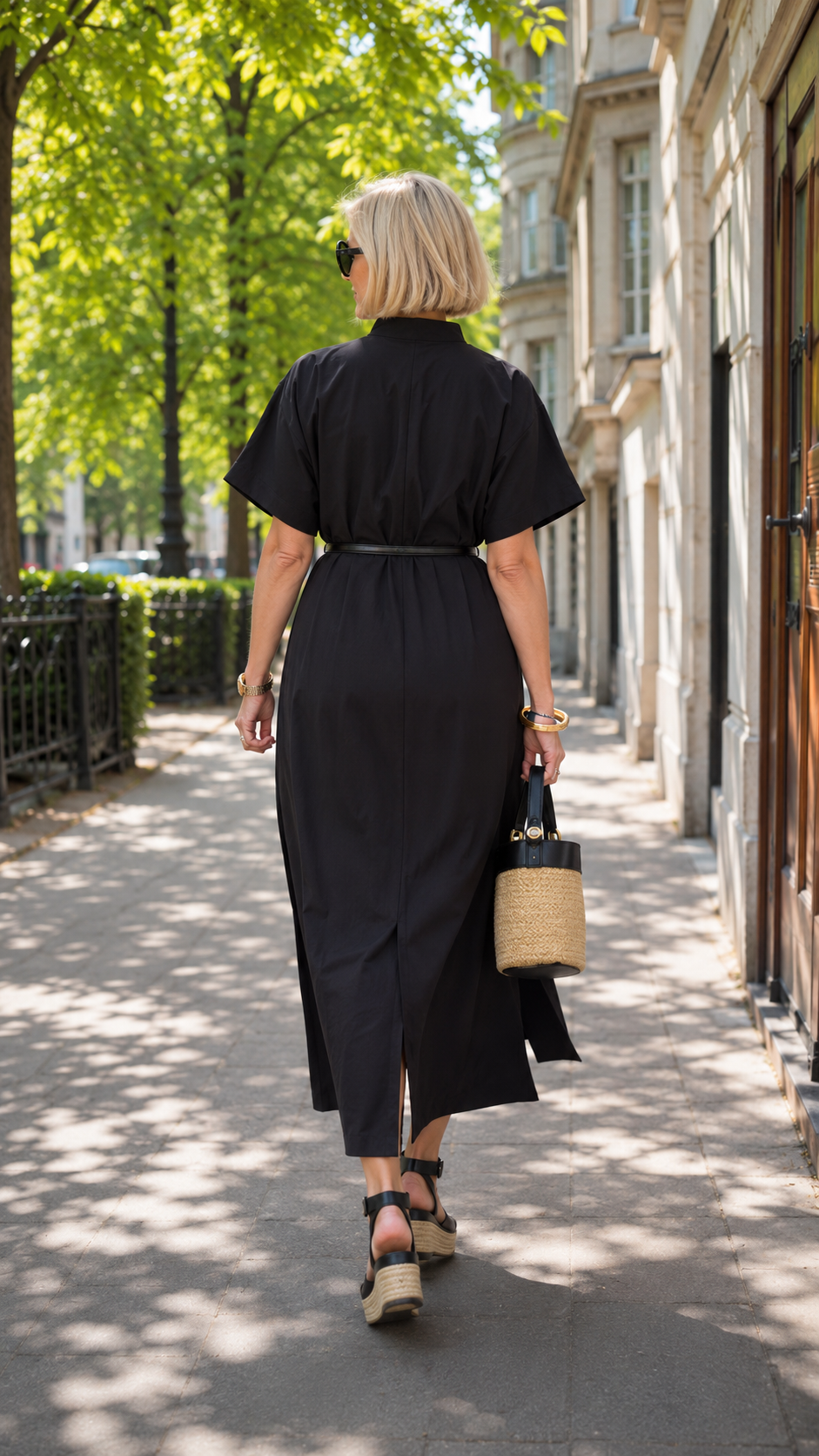 Belted Button-Front Maxi Shirt Dress