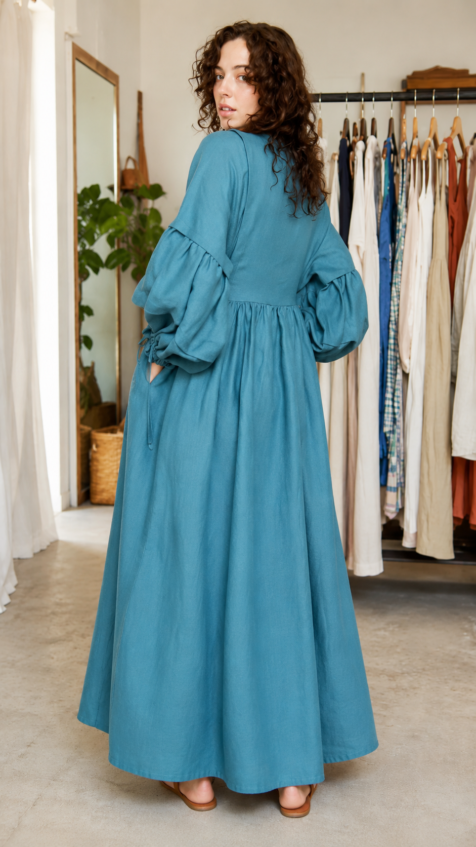 Oversized Balloon Sleeve Maxi Smock Dress