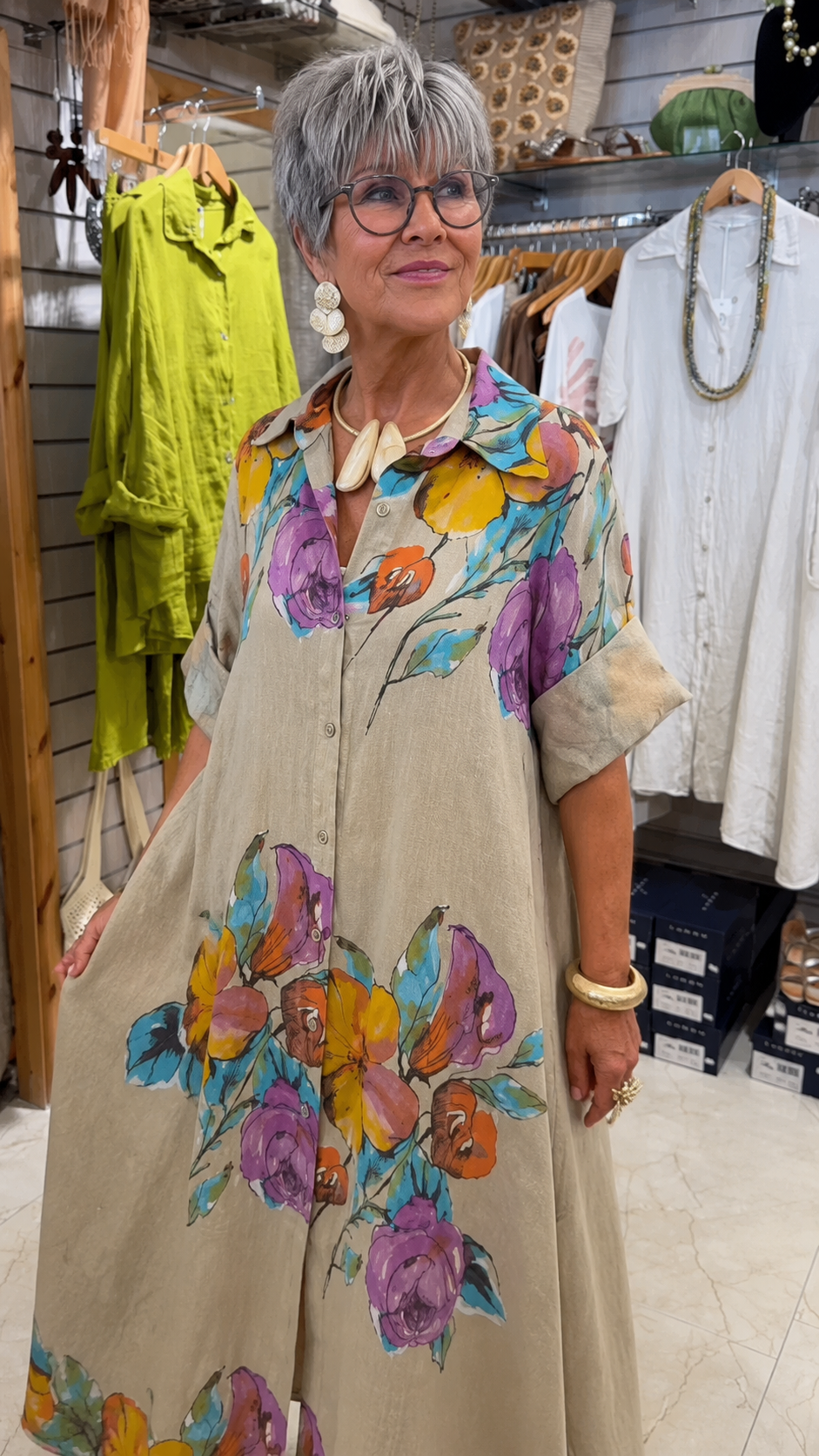 Watercolor Floral Button-Down Maxi Shirt Dress