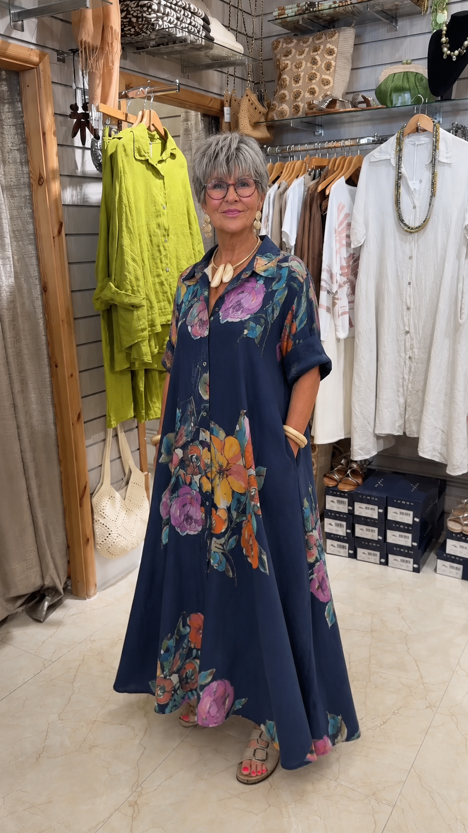 Watercolor Floral Button-Down Maxi Shirt Dress