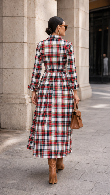 Plaid Belted Button-Down Maxi Shirt Dress
