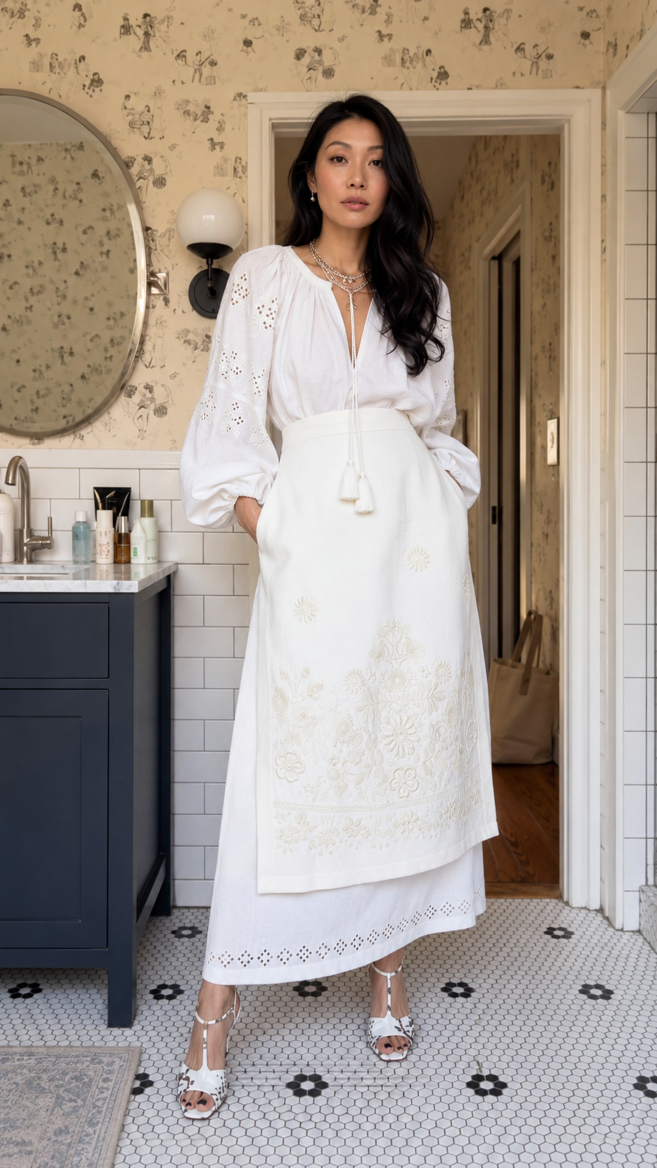 Boho Embroidered Peasant Blouse & Layered Maxi Skirt Set