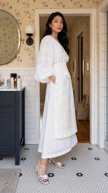 Boho Embroidered Peasant Blouse & Layered Maxi Skirt Set