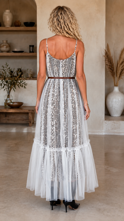 Sheer Tulle Leopard Maxi Dress