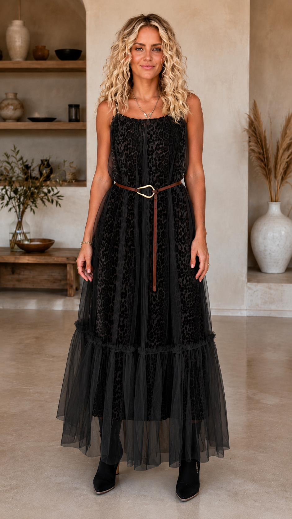 Sheer Tulle Leopard Maxi Dress