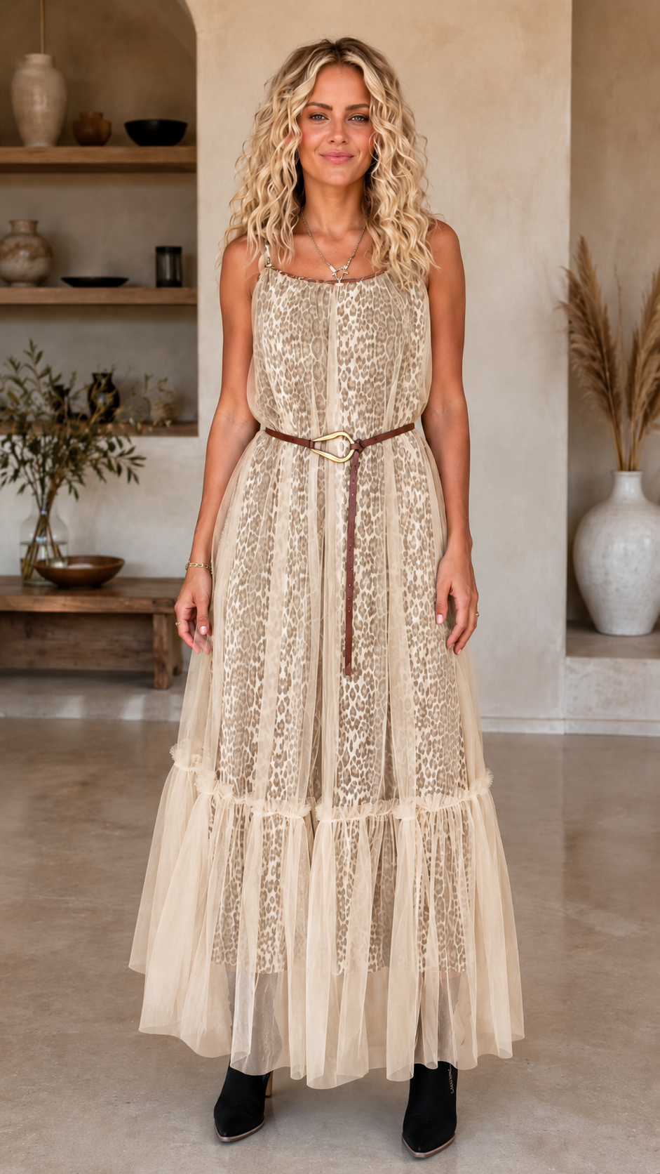 Sheer Tulle Leopard Maxi Dress