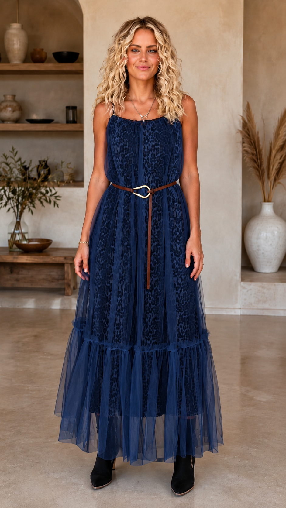 Sheer Tulle Leopard Maxi Dress