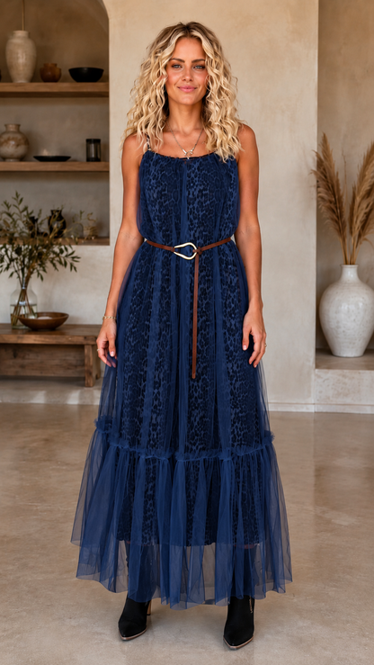 Sheer Tulle Leopard Maxi Dress