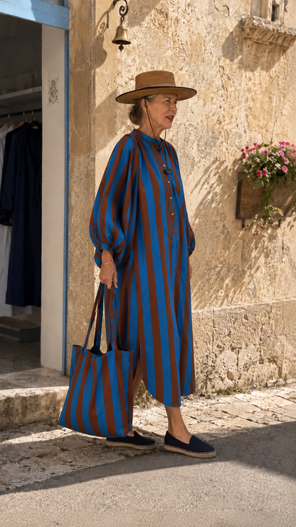 Striped Oversized Shirt Dress & Matching Tote Set