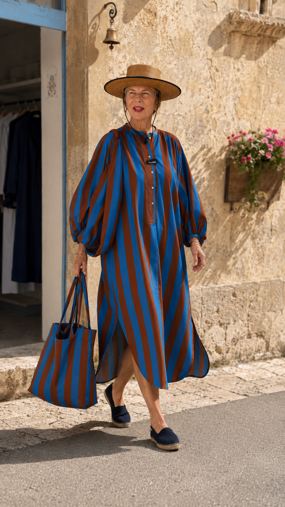 Striped Oversized Shirt Dress & Matching Tote Set