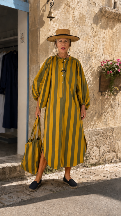 Striped Oversized Shirt Dress & Matching Tote Set