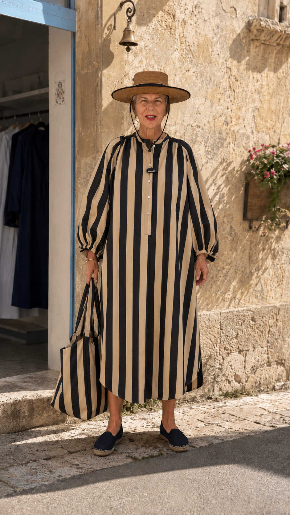 Striped Oversized Shirt Dress & Matching Tote Set