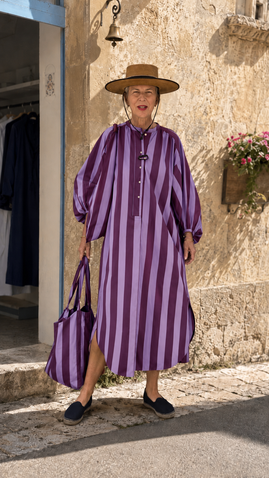 Striped Oversized Shirt Dress & Matching Tote Set