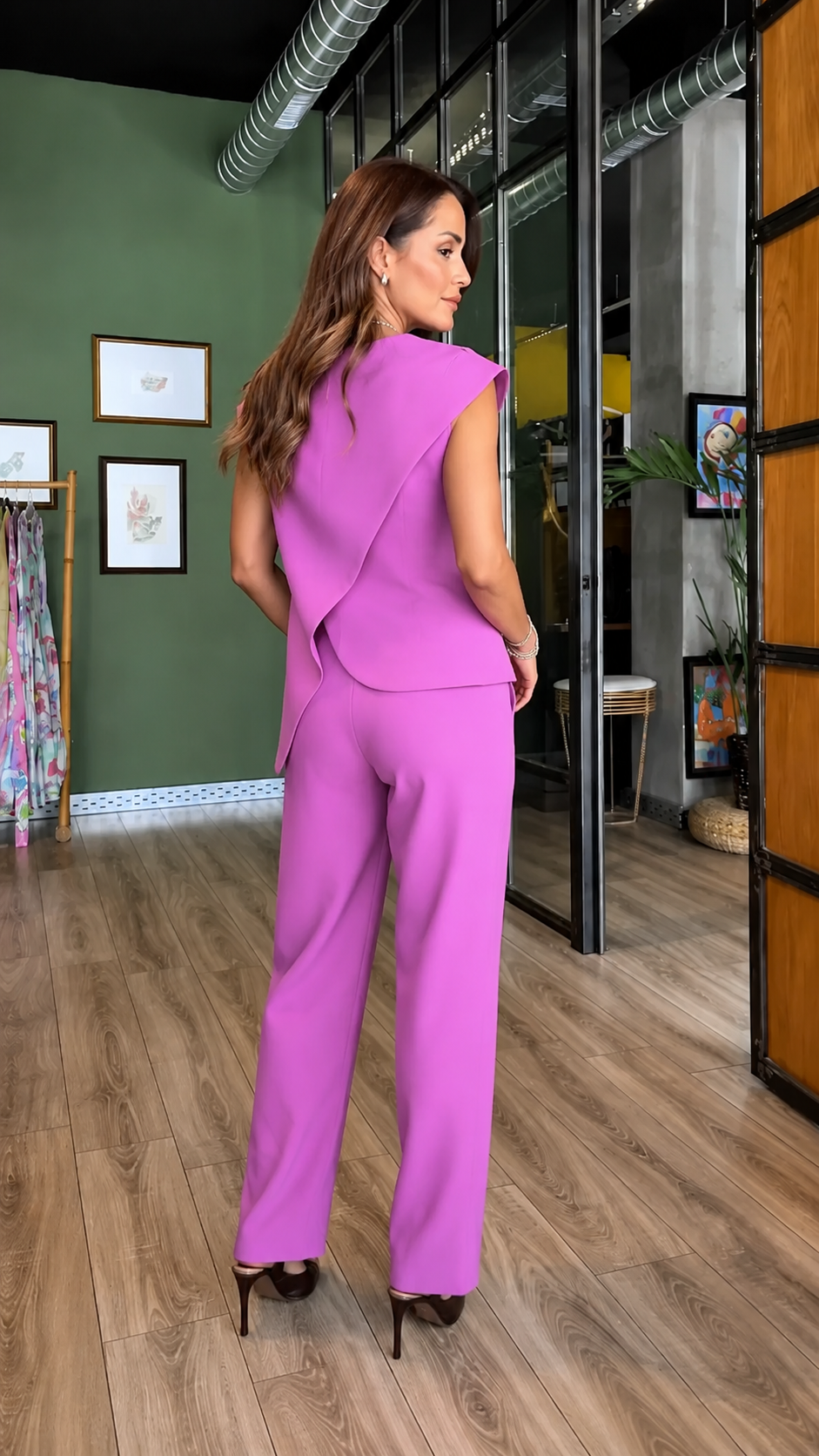 Asymmetrical Button Detail Top & Tailored Pants Set