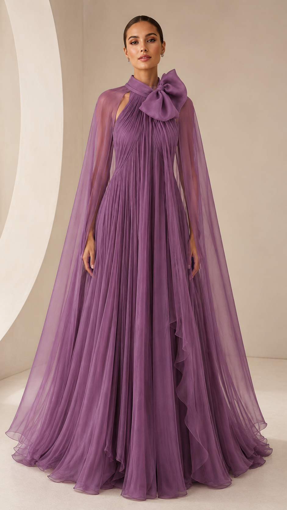 Purple Chiffon Halter Neck Gown Elegant Formal Evening Dress