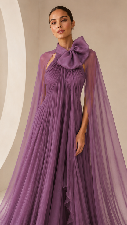 Purple Chiffon Halter Neck Gown Elegant Formal Evening Dress
