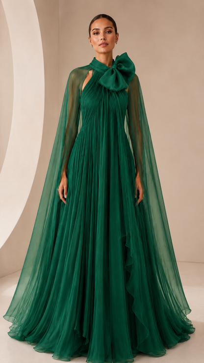 Purple Chiffon Halter Neck Gown Elegant Formal Evening Dress