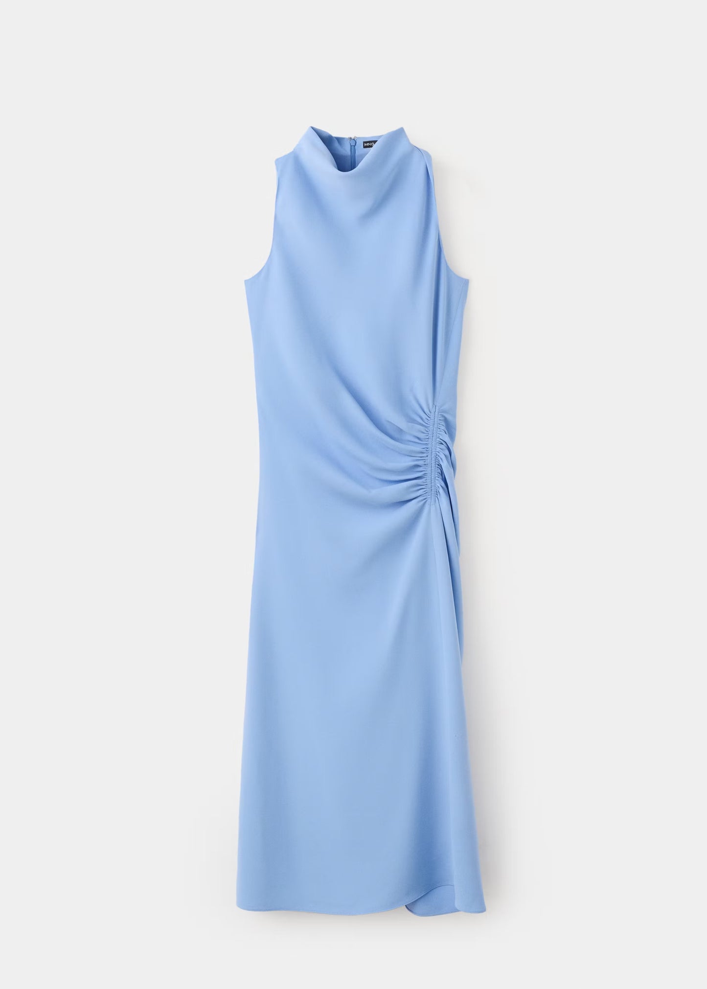 Draped neck dress with side ruching