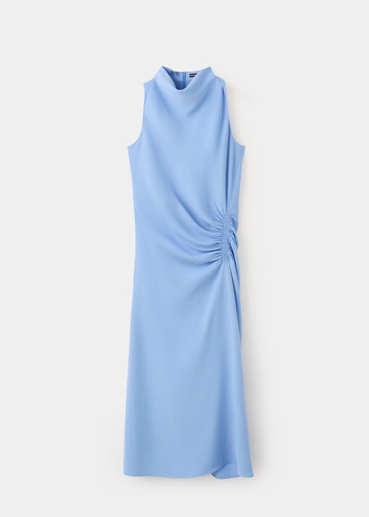 Draped neck dress with side ruching